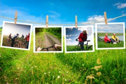 pictures with bikers on a clothes line