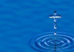 Holy water Cross. Blue water ripple as rood - religious metaphor