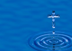 Blue water ripple as Cross - religious metaphor