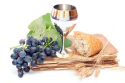 Holy communion elements on white background