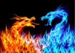 Blue and red fire Dragons