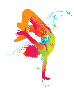 The dancing boy with colorful spots and splashes. Vector