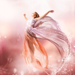 Fairy. Beautiful Girl in Blowing Dress Flying. Magic