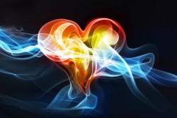 Heart-shaped lightning photo effect, love or medical concept